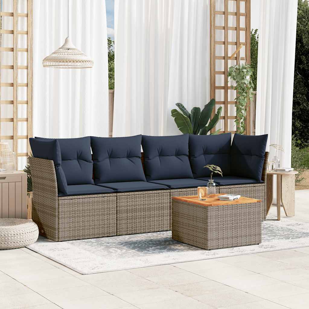 5-delige Loungeset met kussens poly rattan grijs is nu te koop bij PeponiXL, paradijselijk wonen!
