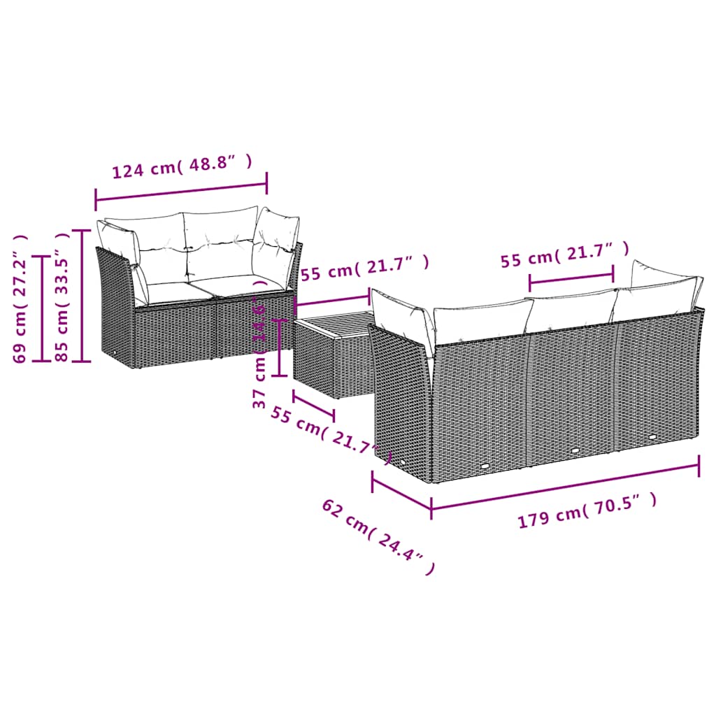 6-delige Loungeset met kussens poly rattan grijs is nu te koop bij PeponiXL, paradijselijk wonen!