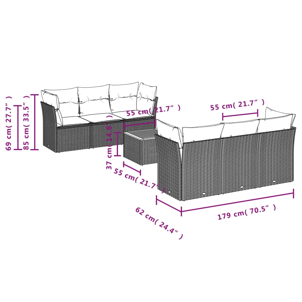 7-delige Loungeset met kussens poly rattan zwart is nu te koop bij PeponiXL, paradijselijk wonen!