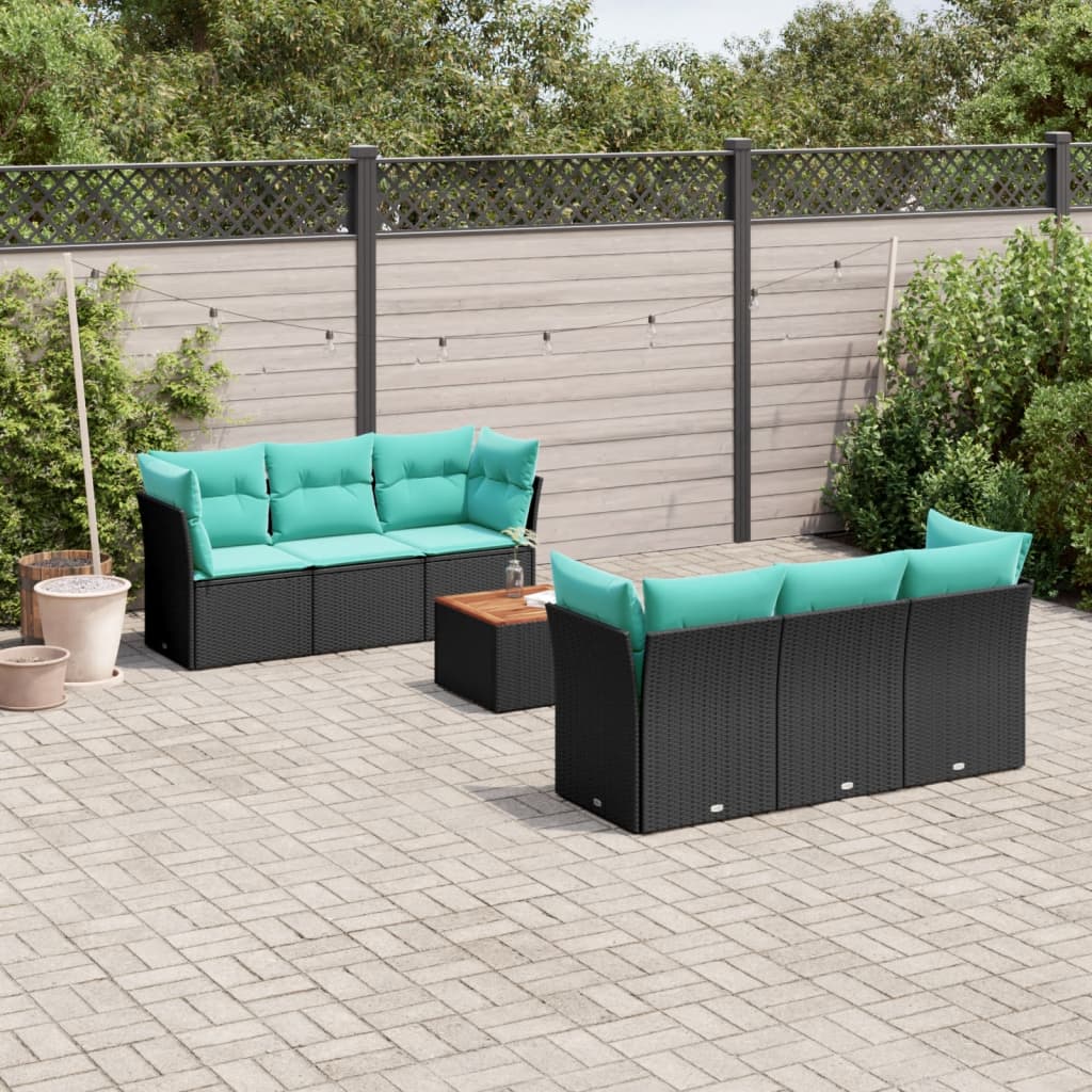7-delige Loungeset met kussens poly rattan zwart is nu te koop bij PeponiXL, paradijselijk wonen!