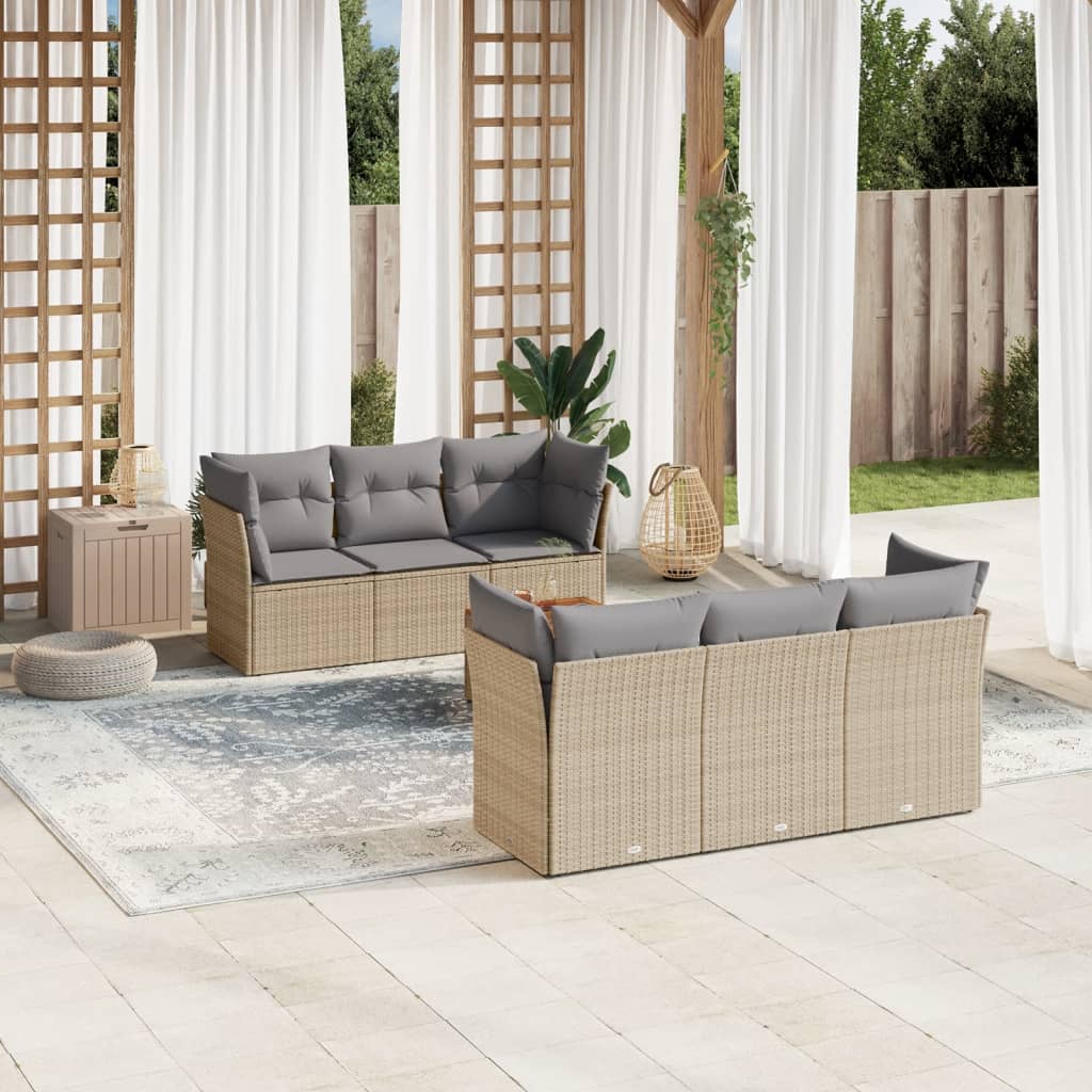 7-delige Loungeset met kussens poly rattan gemengd beige is nu te koop bij PeponiXL, paradijselijk wonen!