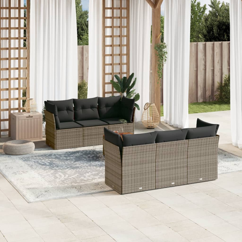 7-delige Loungeset met kussens poly rattan grijs is nu te koop bij PeponiXL, paradijselijk wonen!