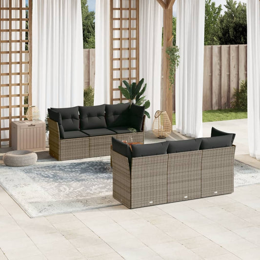 7-delige Loungeset met kussens poly rattan grijs is nu te koop bij PeponiXL, paradijselijk wonen!