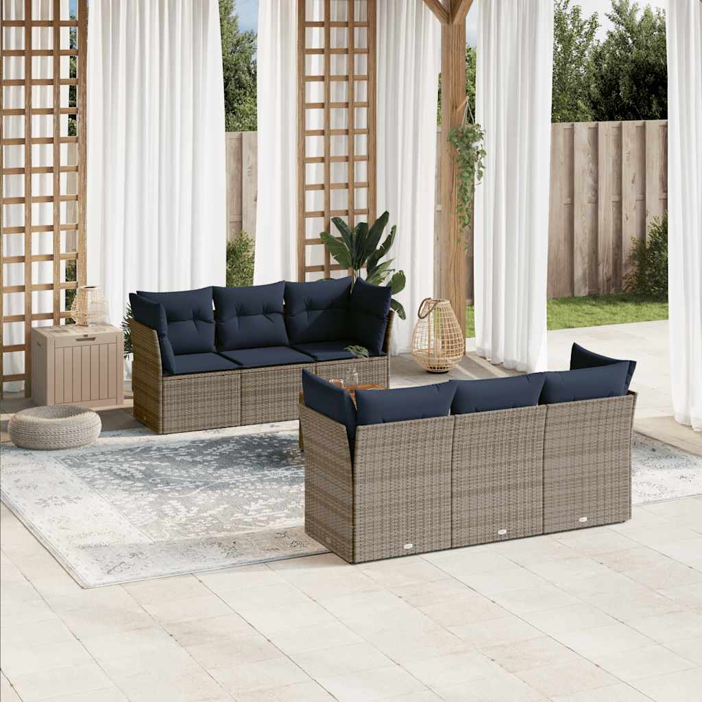 7-delige Loungeset met kussens poly rattan grijs is nu te koop bij PeponiXL, paradijselijk wonen!