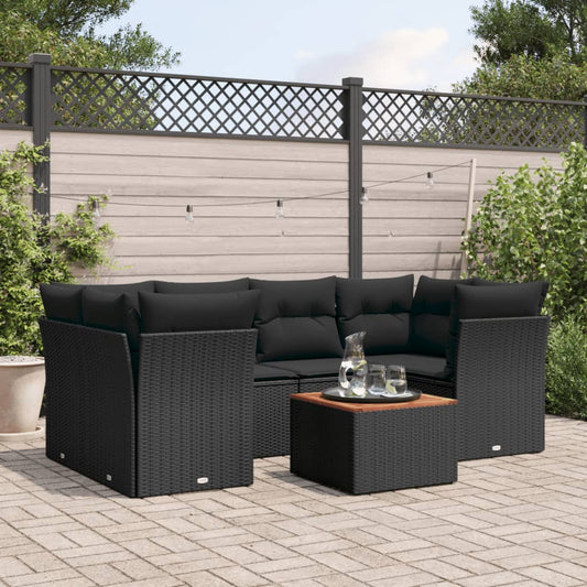 7-delige Loungeset met kussens poly rattan zwart is nu te koop bij PeponiXL, paradijselijk wonen!