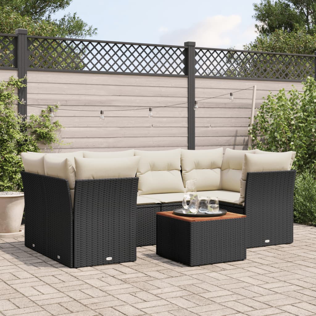 7-delige Loungeset met kussens poly rattan zwart is nu te koop bij PeponiXL, paradijselijk wonen!