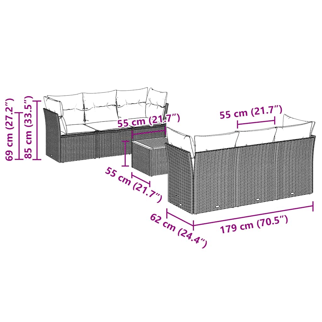 7-delige Loungeset met kussens poly rattan grijs is nu te koop bij PeponiXL, paradijselijk wonen!