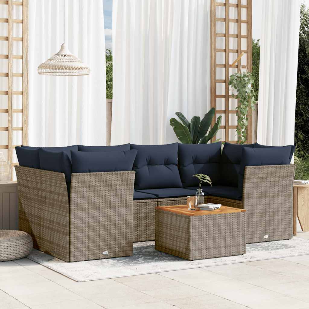 7-delige Loungeset met kussens poly rattan grijs is nu te koop bij PeponiXL, paradijselijk wonen!