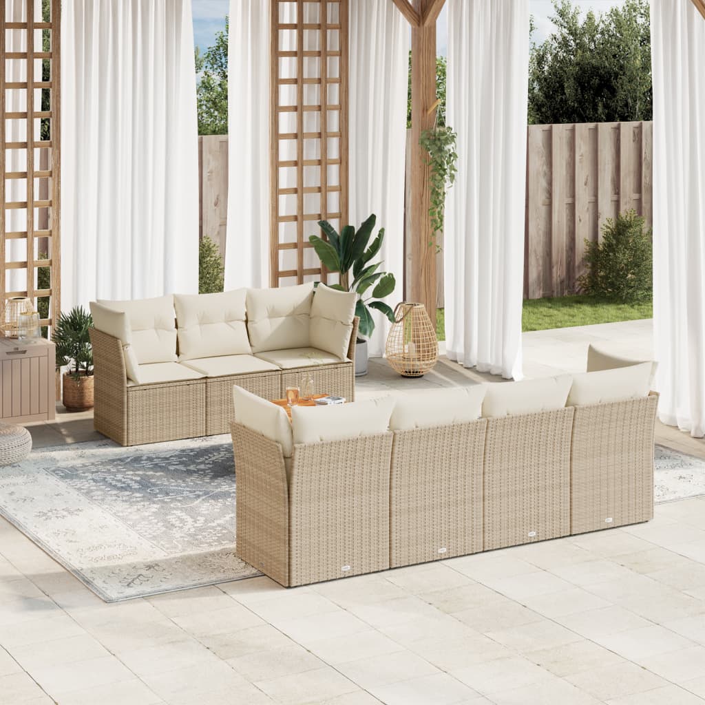 8-delige Loungeset met kussens poly rattan beige is nu te koop bij PeponiXL, paradijselijk wonen!