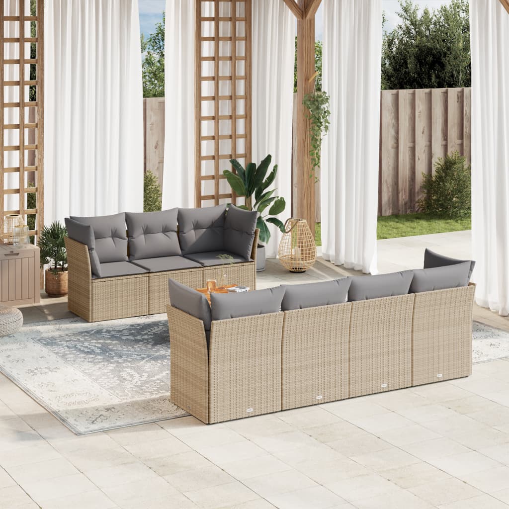 8-delige Loungeset met kussens poly rattan gemengd beige is nu te koop bij PeponiXL, paradijselijk wonen!