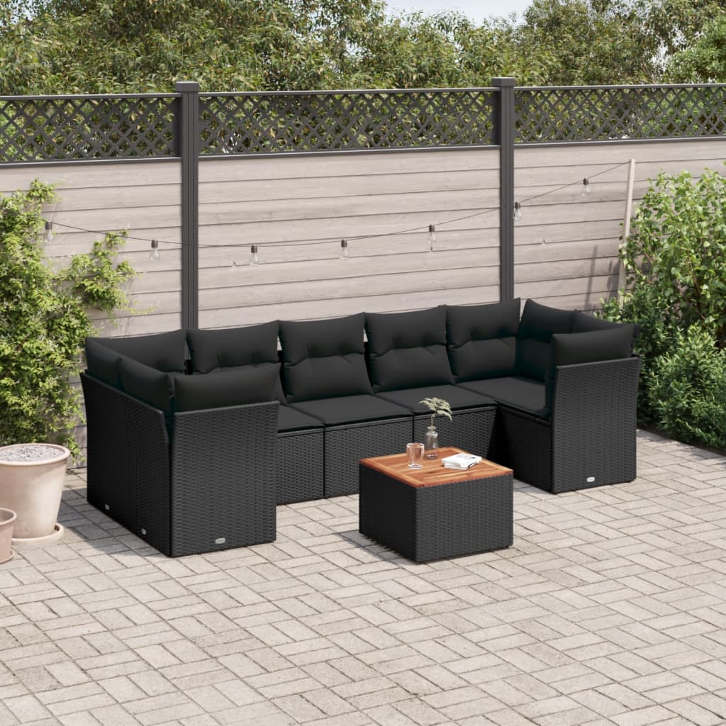 8-delige Loungeset met kussens poly rattan zwart is nu te koop bij PeponiXL, paradijselijk wonen!
