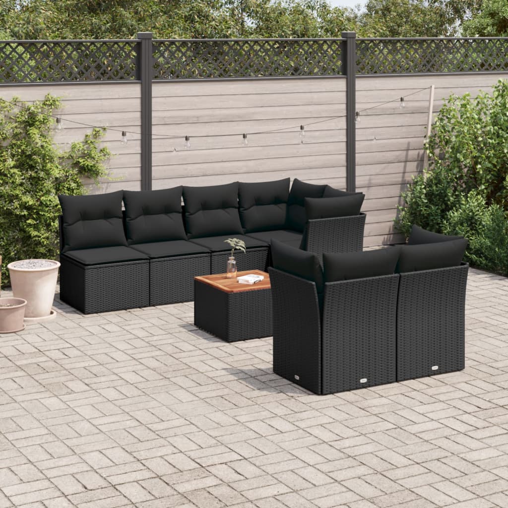 8-delige Loungeset met kussens poly rattan zwart is nu te koop bij PeponiXL, paradijselijk wonen!