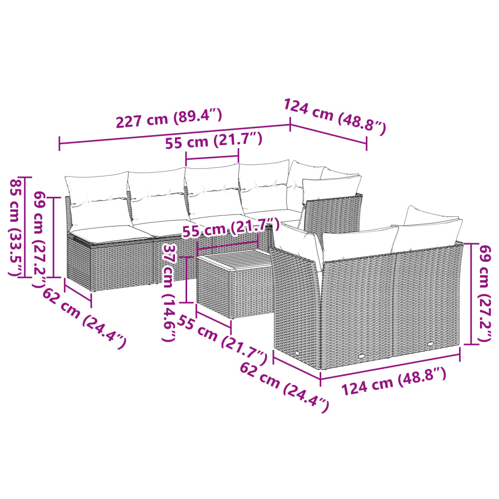8-delige Loungeset met kussens poly rattan gemengd beige is nu te koop bij PeponiXL, paradijselijk wonen!