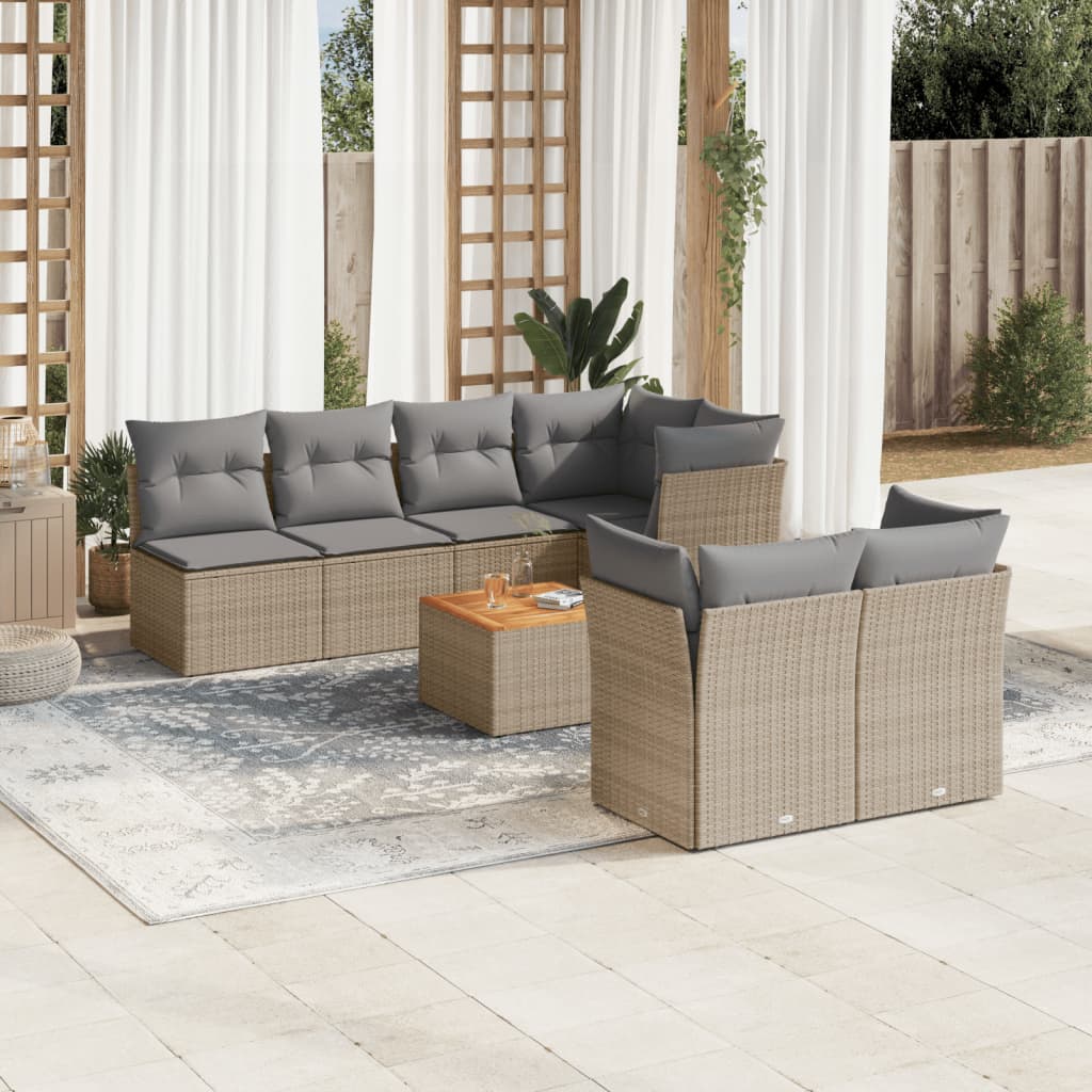 8-delige Loungeset met kussens poly rattan gemengd beige is nu te koop bij PeponiXL, paradijselijk wonen!
