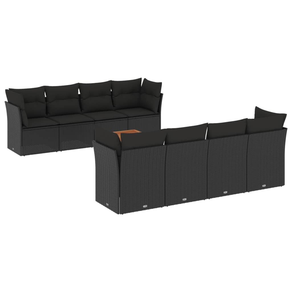 9-delige Loungeset met kussens poly rattan zwart is nu te koop bij PeponiXL, paradijselijk wonen!