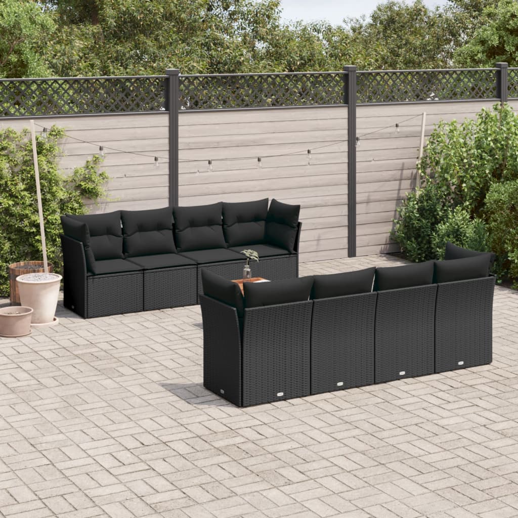 9-delige Loungeset met kussens poly rattan zwart is nu te koop bij PeponiXL, paradijselijk wonen!