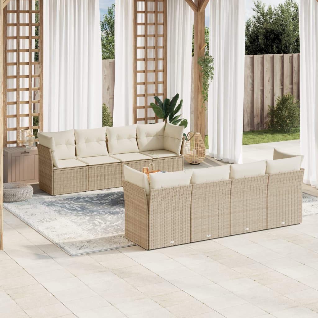 9-delige Loungeset met kussens poly rattan beige is nu te koop bij PeponiXL, paradijselijk wonen!