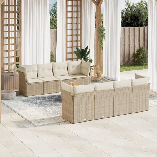 9-delige Loungeset met kussens poly rattan beige is nu te koop bij PeponiXL, paradijselijk wonen!