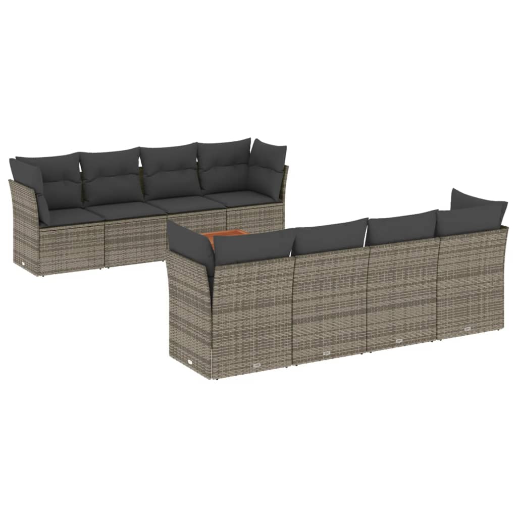 9-delige Loungeset met kussens poly rattan grijs is nu te koop bij PeponiXL, paradijselijk wonen!