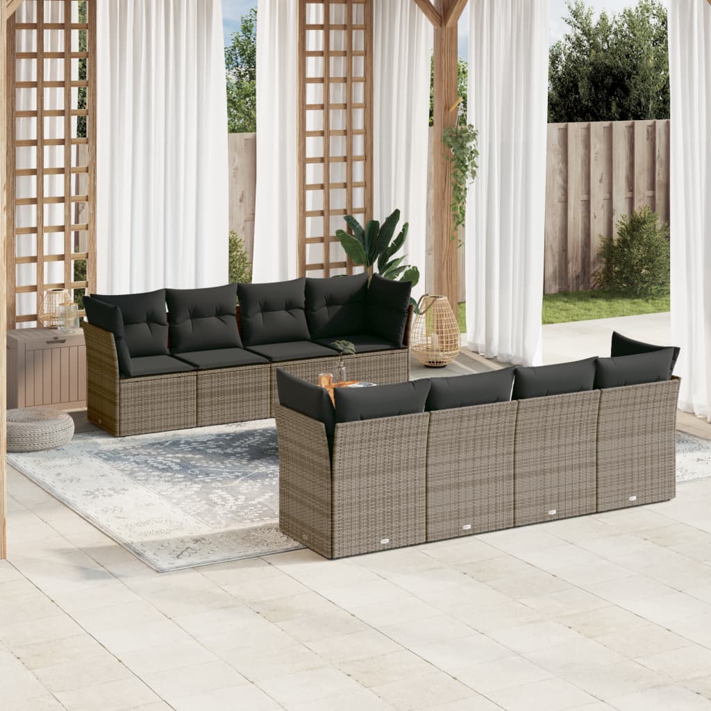 9-delige Loungeset met kussens poly rattan grijs is nu te koop bij PeponiXL, paradijselijk wonen!