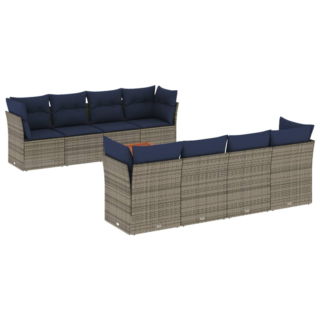 9-delige Loungeset met kussens poly rattan grijs is nu te koop bij PeponiXL, paradijselijk wonen!