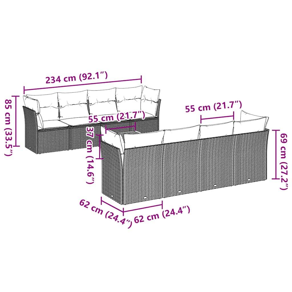 9-delige Loungeset met kussens poly rattan grijs is nu te koop bij PeponiXL, paradijselijk wonen!
