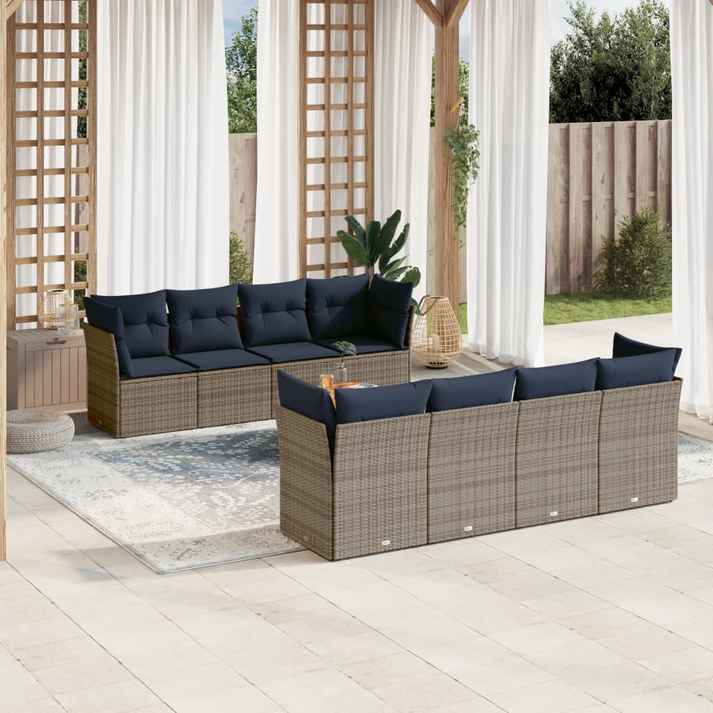 9-delige Loungeset met kussens poly rattan grijs is nu te koop bij PeponiXL, paradijselijk wonen!