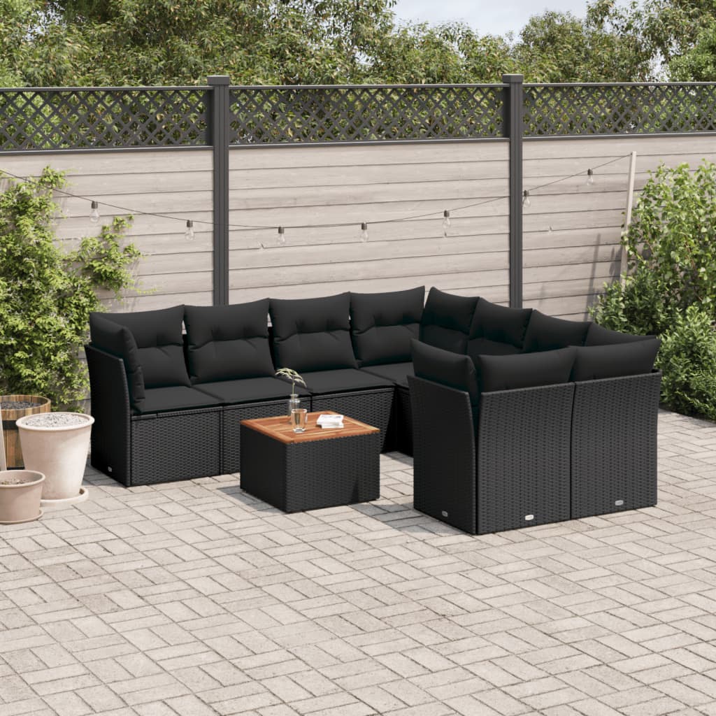 9-delige Loungeset met kussens poly rattan zwart is nu te koop bij PeponiXL, paradijselijk wonen!
