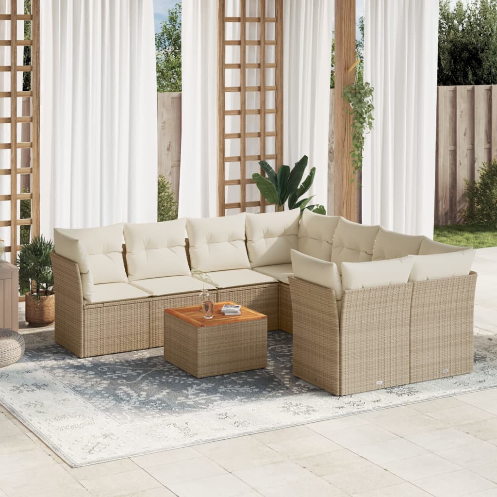 9-delige Loungeset met kussens poly rattan beige is nu te koop bij PeponiXL, paradijselijk wonen!