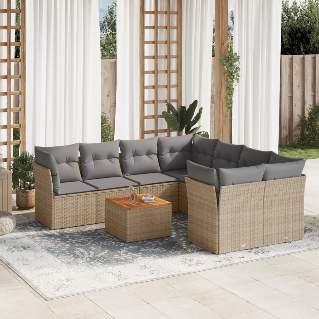 9-delige Loungeset met kussens poly rattan gemengd beige is nu te koop bij PeponiXL, paradijselijk wonen!