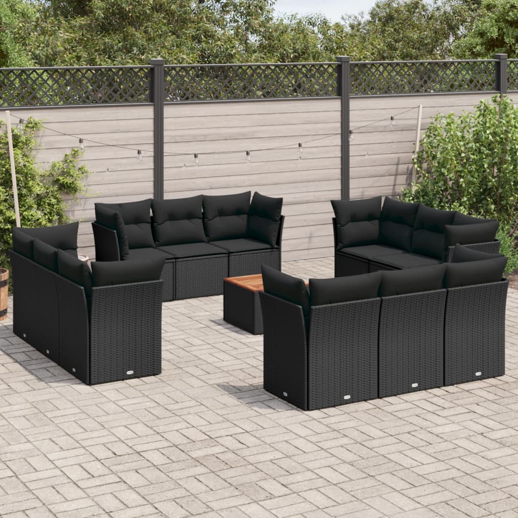 13-delige Loungeset met kussens poly rattan zwart is nu te koop bij PeponiXL, paradijselijk wonen!