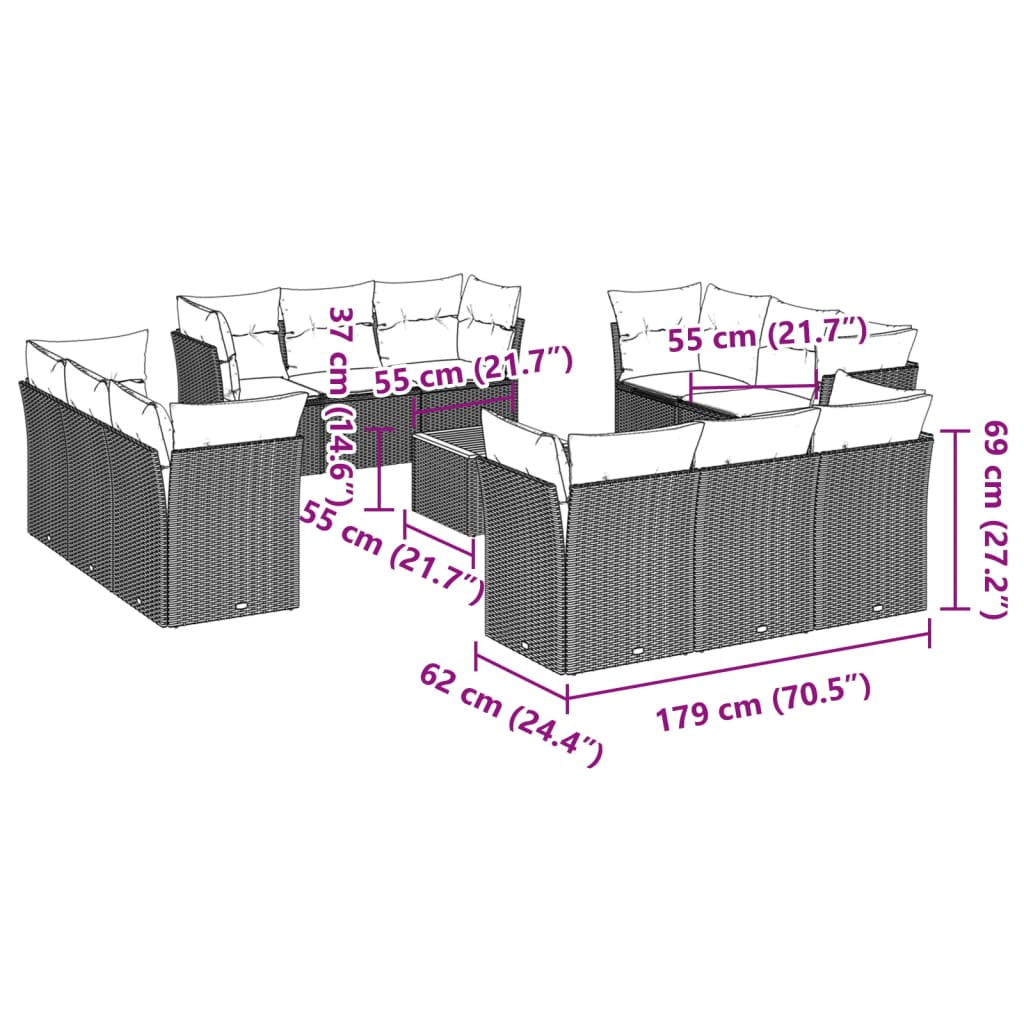 13-delige Loungeset met kussens poly rattan gemengd beige is nu te koop bij PeponiXL, paradijselijk wonen!