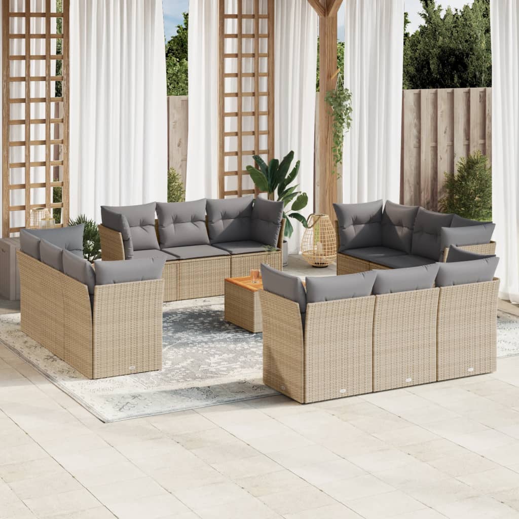 13-delige Loungeset met kussens poly rattan gemengd beige is nu te koop bij PeponiXL, paradijselijk wonen!