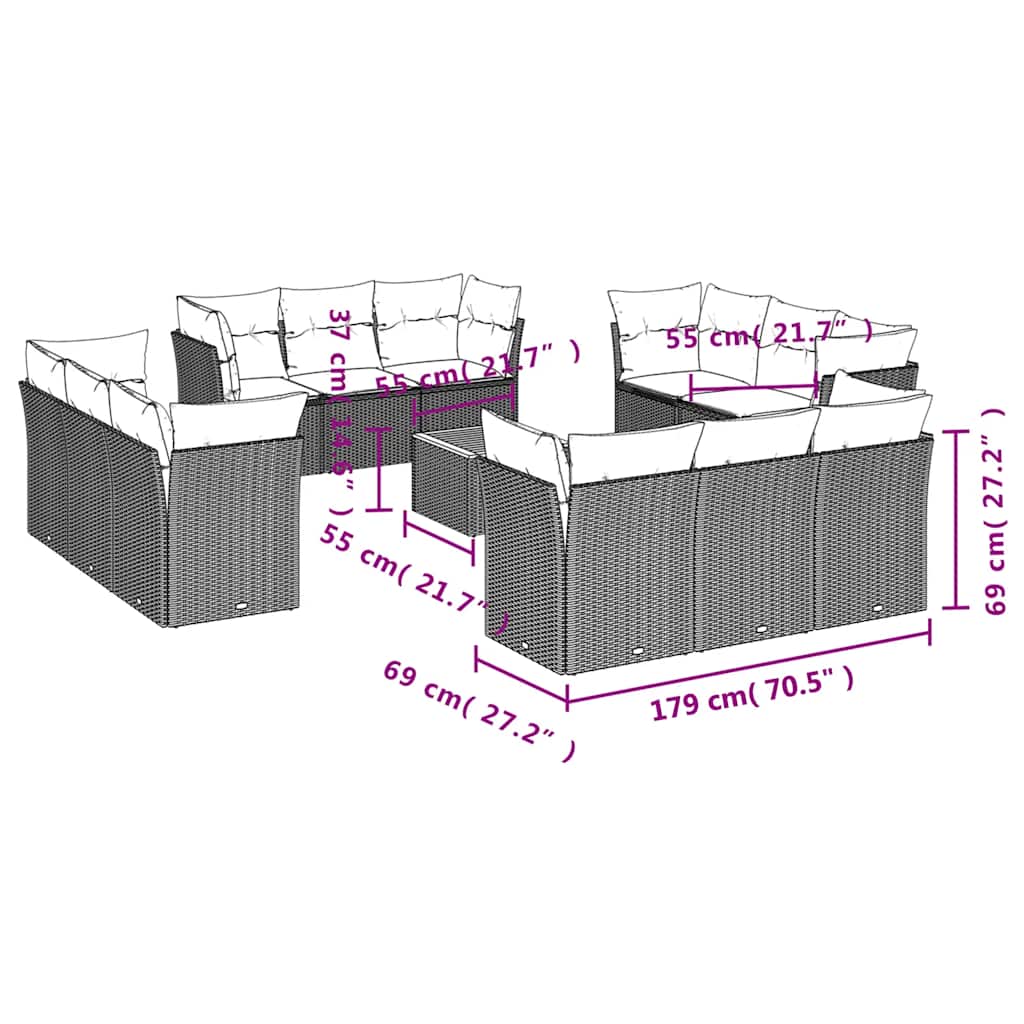 13-delige Loungeset met kussens poly rattan grijs is nu te koop bij PeponiXL, paradijselijk wonen!