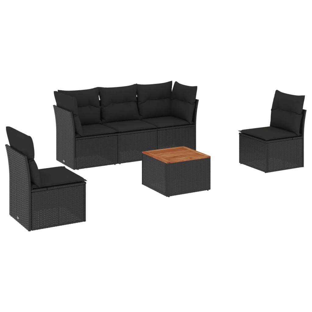 6-delige Loungeset met kussens poly rattan zwart is nu te koop bij PeponiXL, paradijselijk wonen!