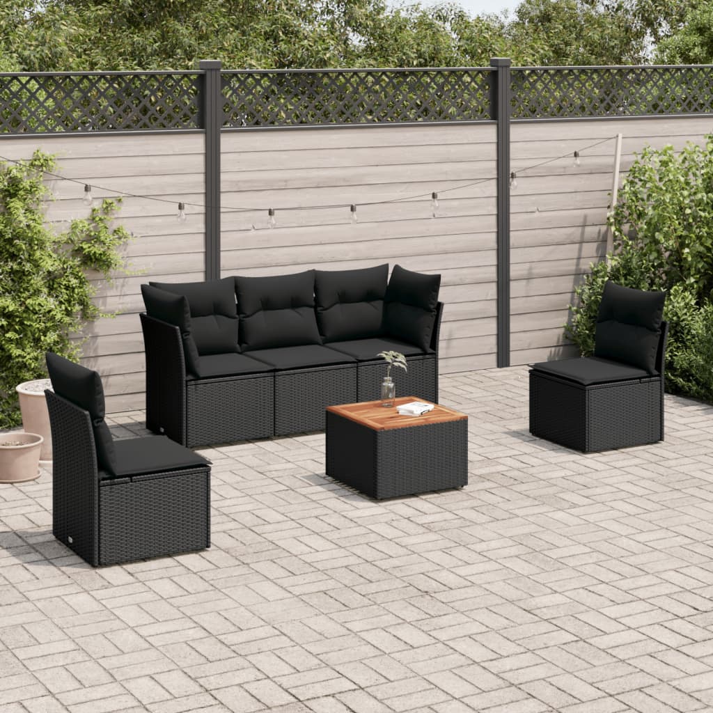 6-delige Loungeset met kussens poly rattan zwart is nu te koop bij PeponiXL, paradijselijk wonen!