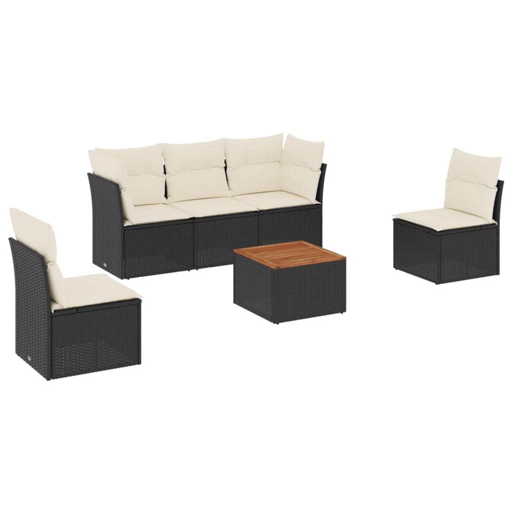 6-delige Loungeset met kussens poly rattan zwart is nu te koop bij PeponiXL, paradijselijk wonen!