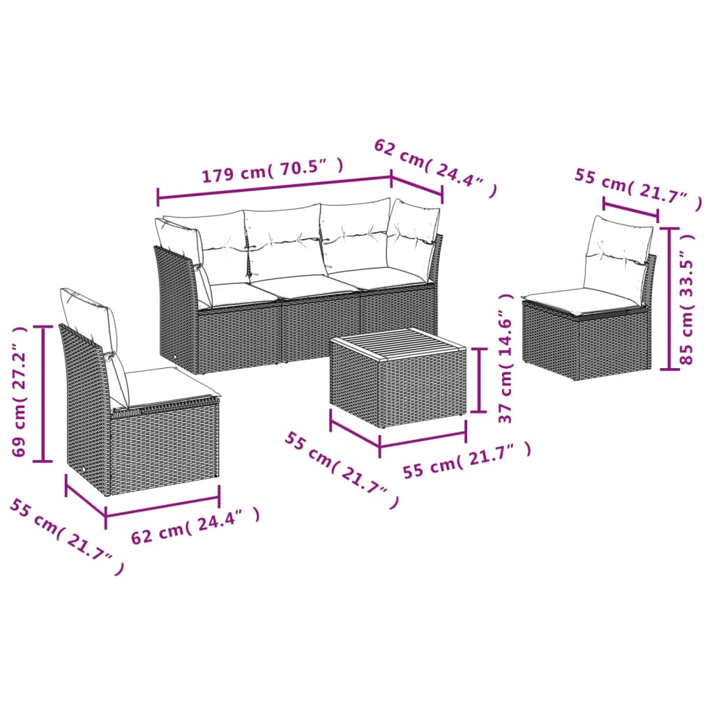 6-delige Loungeset met kussens poly rattan beige is nu te koop bij PeponiXL, paradijselijk wonen!