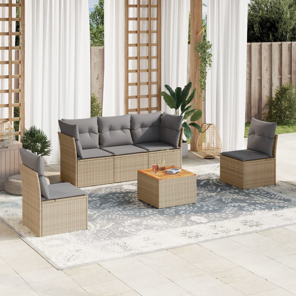 6-delige Loungeset met kussens poly rattan gemengd beige is nu te koop bij PeponiXL, paradijselijk wonen!