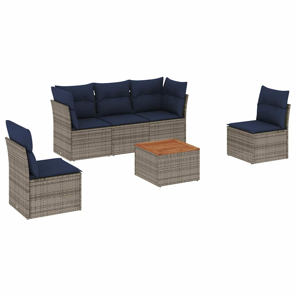 6-delige Loungeset met kussens poly rattan grijs is nu te koop bij PeponiXL, paradijselijk wonen!