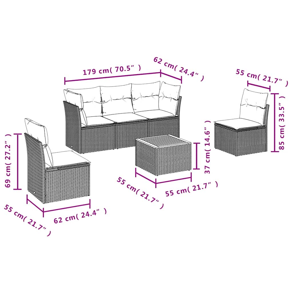 6-delige Loungeset met kussens poly rattan grijs is nu te koop bij PeponiXL, paradijselijk wonen!