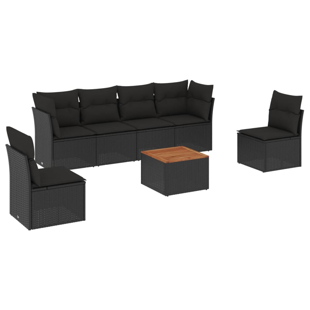 7-delige Loungeset met kussens poly rattan zwart is nu te koop bij PeponiXL, paradijselijk wonen!