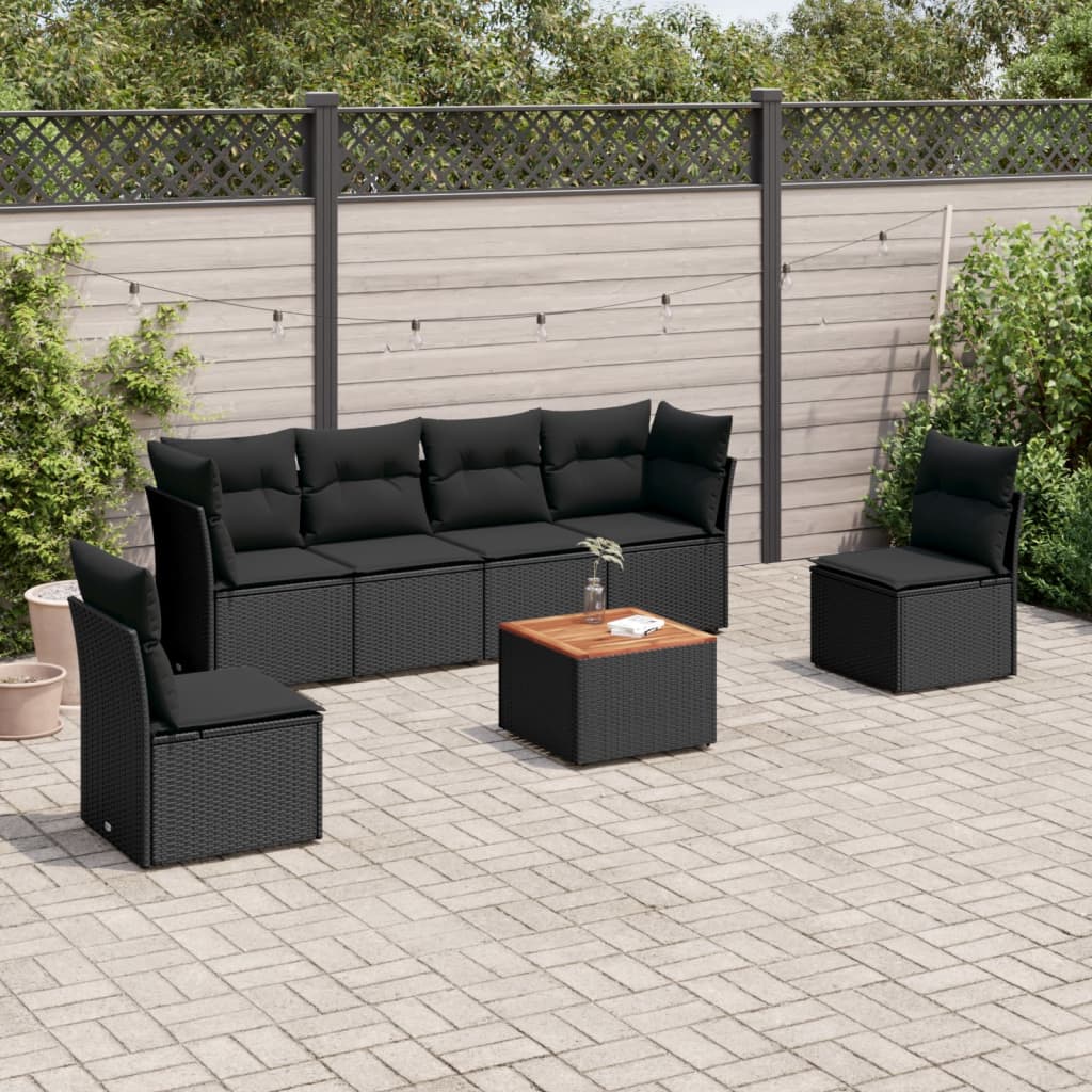 7-delige Loungeset met kussens poly rattan zwart is nu te koop bij PeponiXL, paradijselijk wonen!