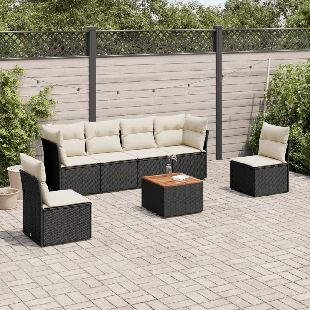 7-delige Loungeset met kussens poly rattan zwart is nu te koop bij PeponiXL, paradijselijk wonen!