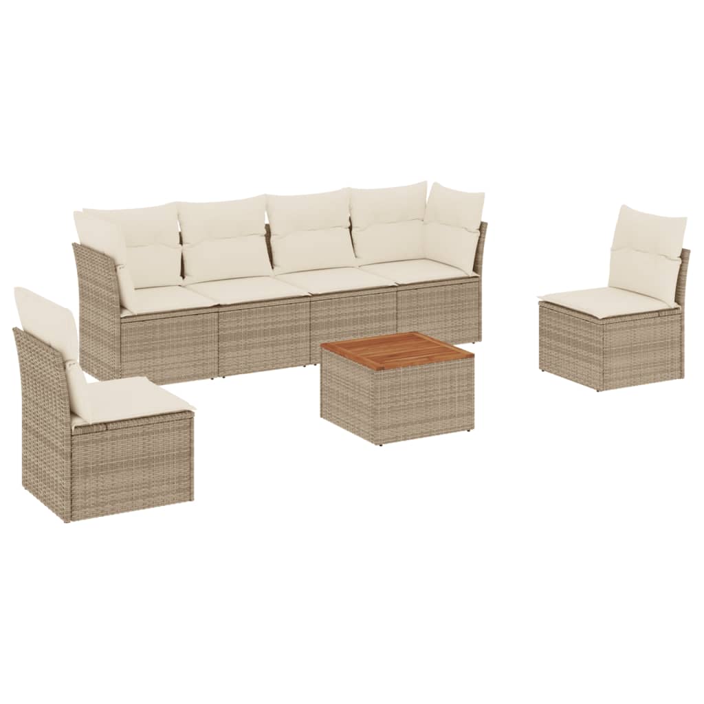 7-delige Loungeset met kussens poly rattan beige is nu te koop bij PeponiXL, paradijselijk wonen!