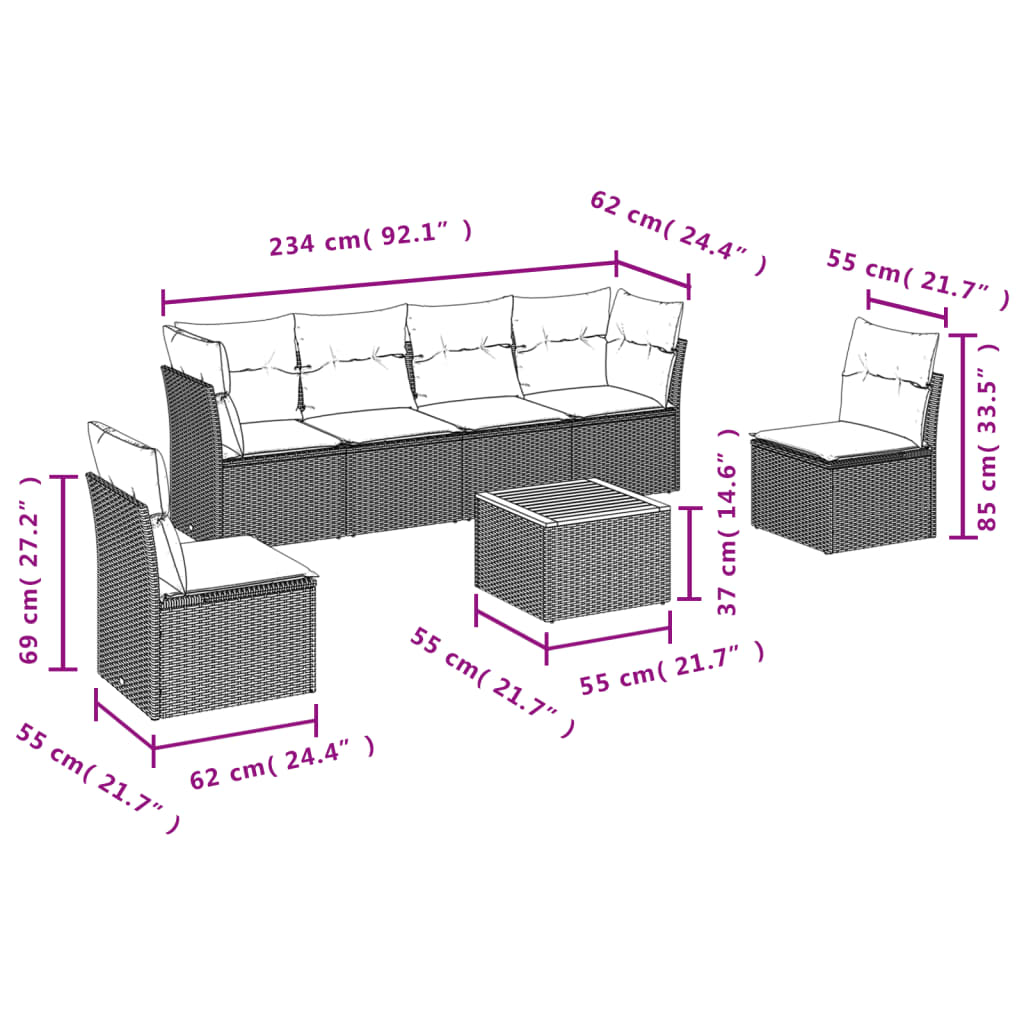 7-delige Loungeset met kussens poly rattan grijs is nu te koop bij PeponiXL, paradijselijk wonen!
