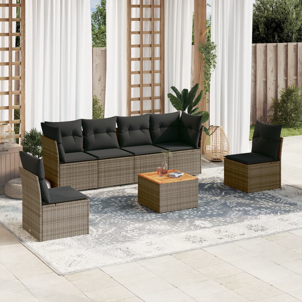 7-delige Loungeset met kussens poly rattan grijs is nu te koop bij PeponiXL, paradijselijk wonen!