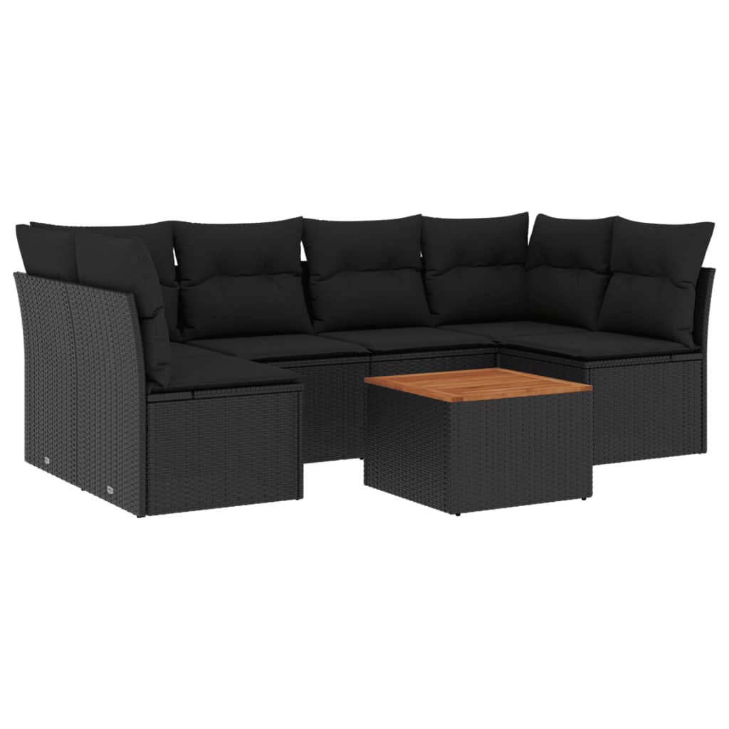 7-delige Loungeset met kussens poly rattan zwart is nu te koop bij PeponiXL, paradijselijk wonen!