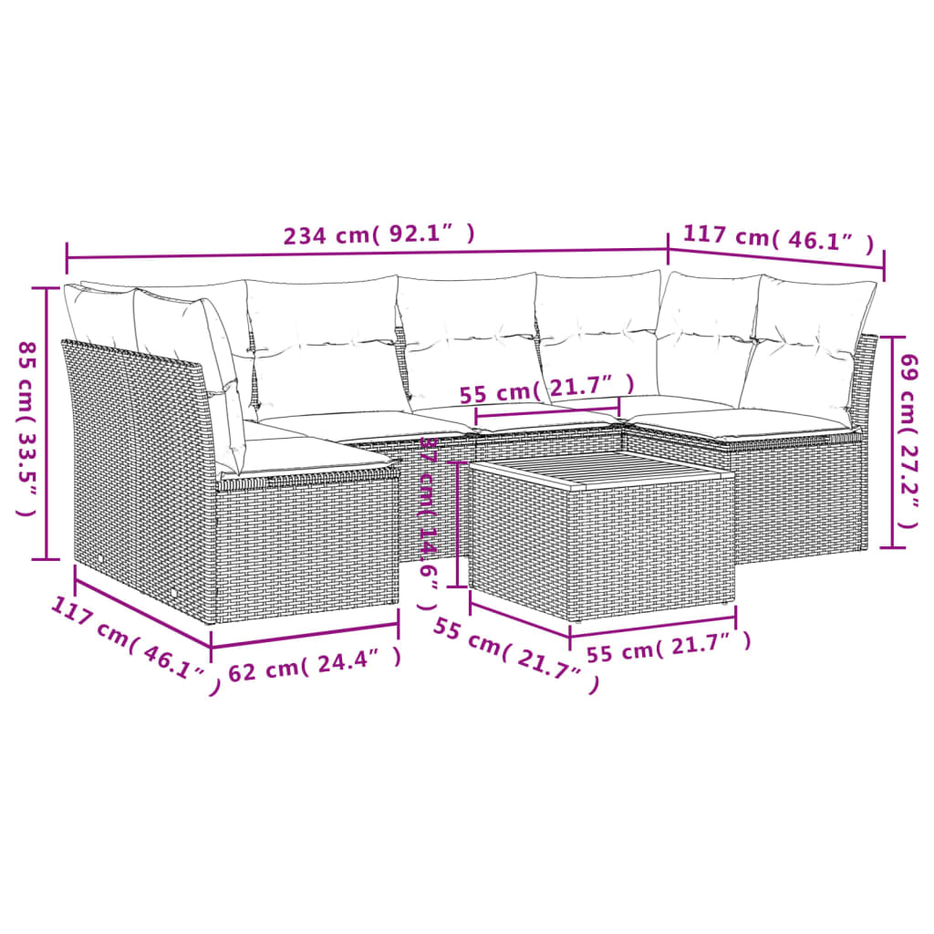 7-delige Loungeset met kussens poly rattan zwart is nu te koop bij PeponiXL, paradijselijk wonen!