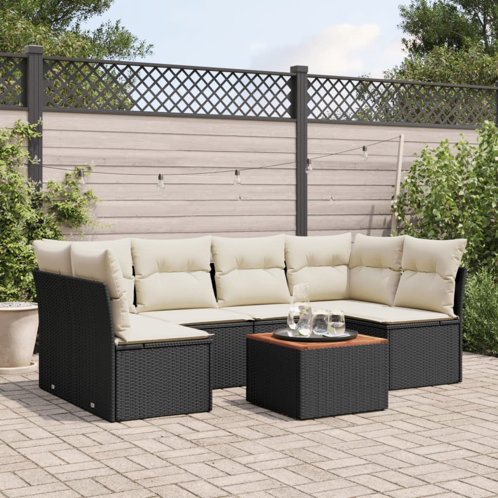 7-delige Loungeset met kussens poly rattan zwart is nu te koop bij PeponiXL, paradijselijk wonen!